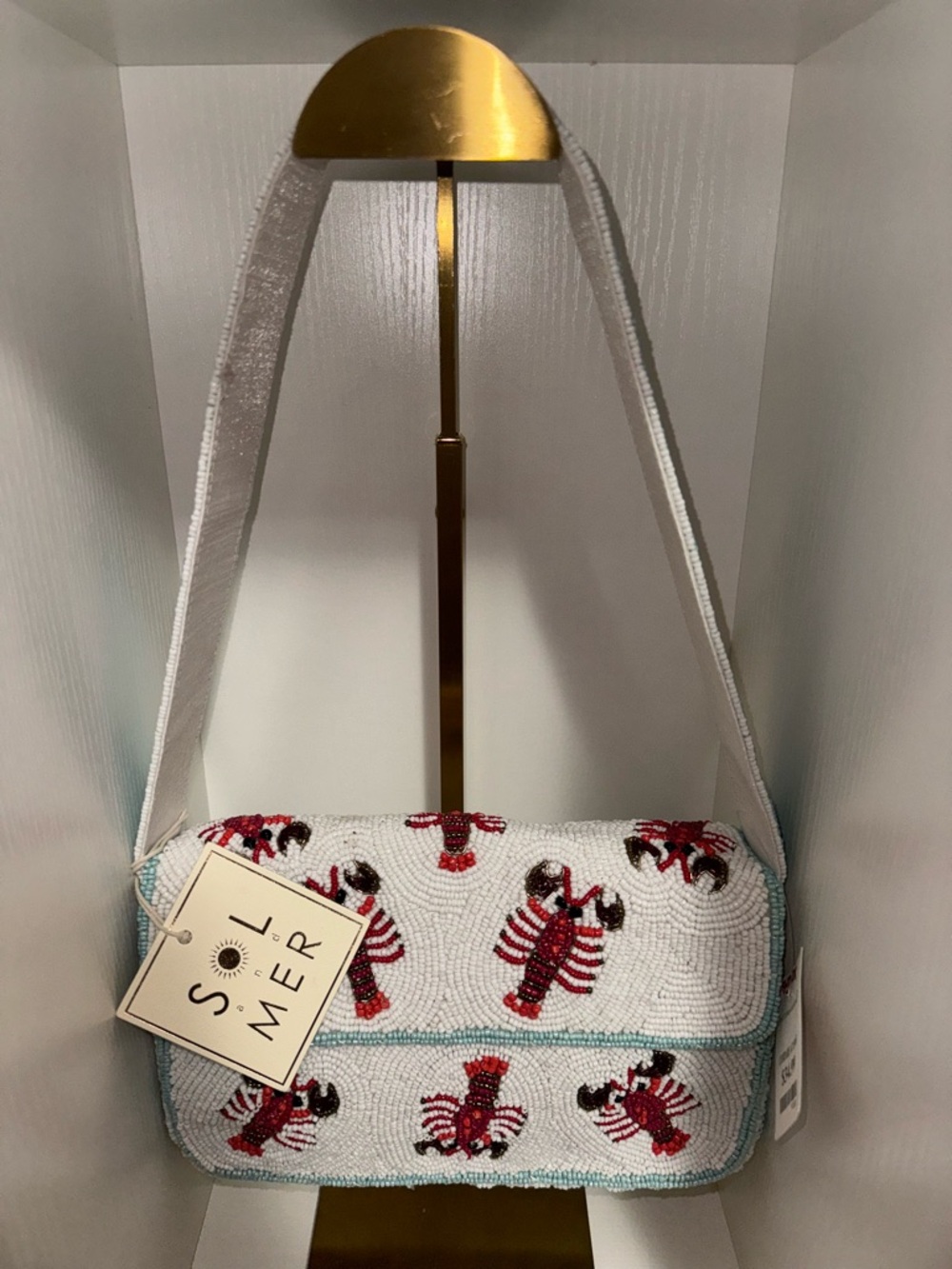 Viral White Beaded Lobster Shoulder Bag